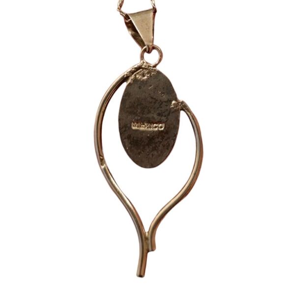 Vintage Mexico Foiled Opalite Free Form Sterling Silver 925 Pendant Necklace - Picture 2 of 12